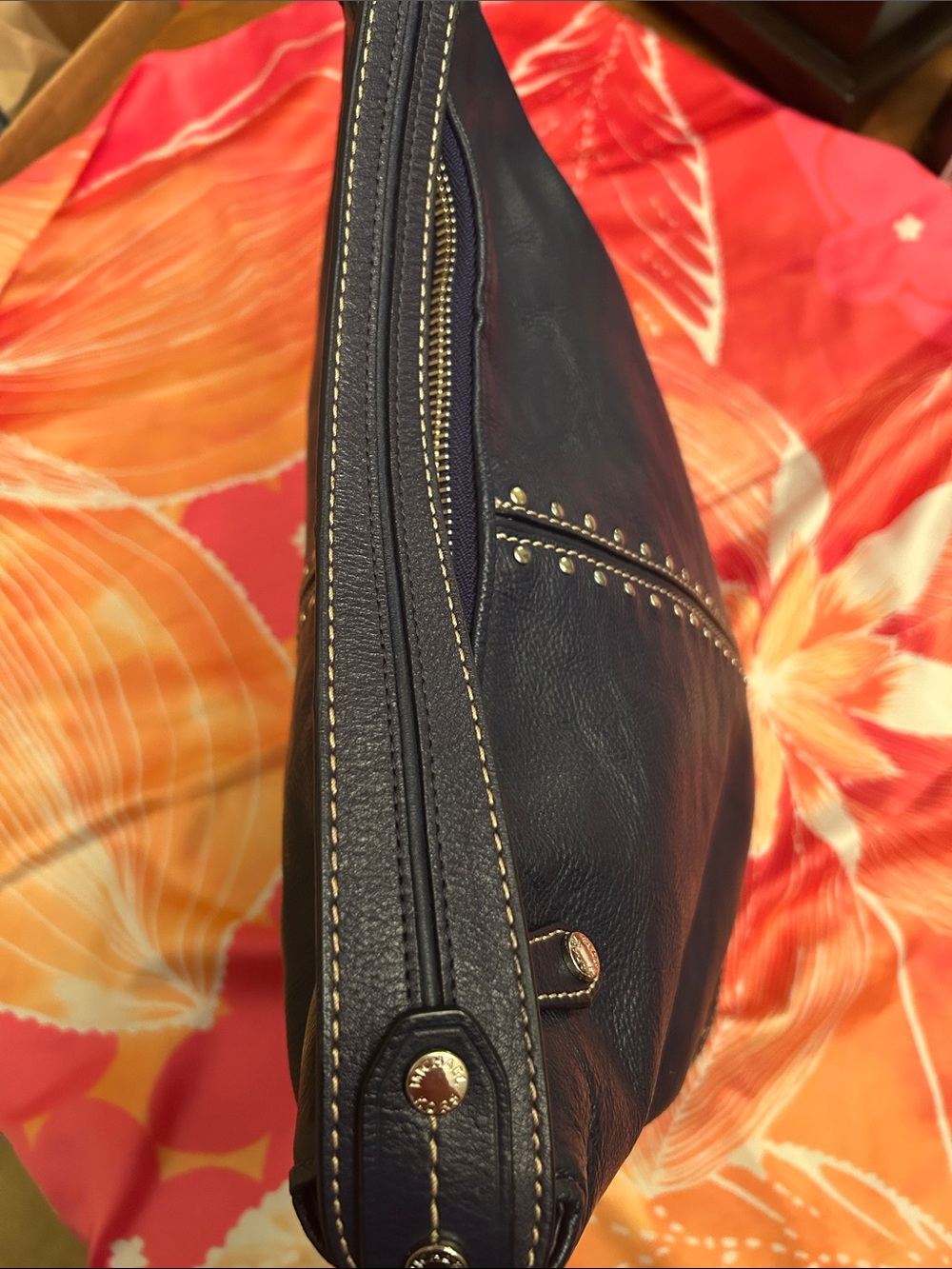 Michael Kors Navy Leather Stud-Trim Hobo - Picture 8 of 10